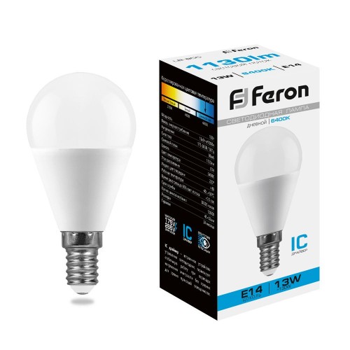 Лампа светодиодная Feron LB-950 Шарик E14 13W 6400K 10 штук