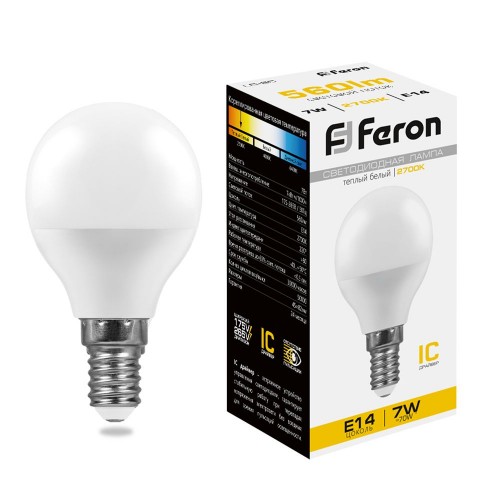 Лампа светодиодная Feron LB-95 Шарик E14 7W 2700K 10 штук