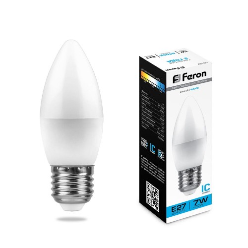 Лампа светодиодная Feron LB-97 Свеча E27 7W 6400K 10 штук
