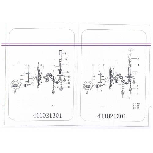 411021301 Паула 1*60W E14 220 V бра