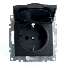 Розетка 1-местная с/з с крышкой (механизм), STEKKER GLS16-7112-05, 250В, 16А с защитной шторкой, серия Катрин, черный 39608 Розетка 1-местная с/з с крышкой (механизм), STEKKER GLS16-7112-05, 250В, 16А с защитной шторкой, серия Катрин, черный 39608