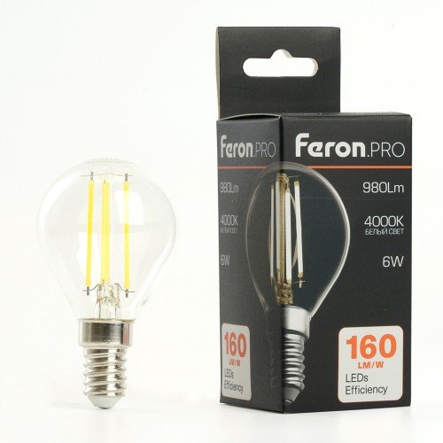 Лампа светодиодная FeronPRO LB-1706 Шарик E14 980LM 6W 175-265V 4000K