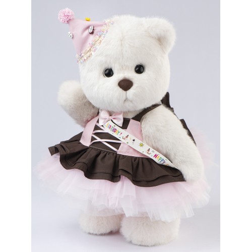 Lina Медведь девочка С днем рождения (длинная шерсть) L (±38 см) белый цвет Lina Медведь девочка С днем рождения (длинная шерсть) L (±38 см) белый цвет