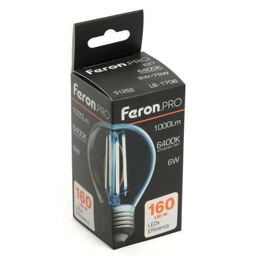 Лампа светодиодная FeronPRO LB-1706 Шарик E27 1000LM 6W 175-265V 6400K