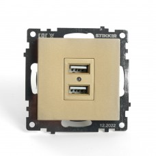 Розетка 2-местная USB (механизм), STEKKER, GLS10-7115-08, 250В, 2,1А, серия Катрин, золото 49229 Розетка 2-местная USB (механизм), STEKKER, GLS10-7115-08, 250В, 2,1А, серия Катрин, золото 49229