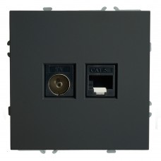 Розетка TV + компьютерная RJ-45 (механизм), STEKKER, RST00-5106-05, серия Эмили, черный уголь, soft touch 49846 Розетка TV + компьютерная RJ-45 (механизм), STEKKER, RST00-5106-05, серия Эмили, черный уголь, soft touch 49846