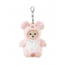 Авторская мягкая игрушка Lina Медведь молочный в костюмчике Хрюшка брелок  XS (±15 см)