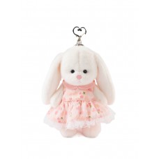 Авторская мягкая игрушка Lina Зайка белый цвет в платье с сердечками брелок XS (±15 см)