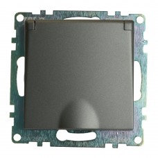 Розетка 1-местная с/з с крышкой (механизм), STEKKER GLS16-7112-04, 250В, 16А с защитной шторкой, серия Катрин, графит 49424 Розетка 1-местная с/з с крышкой (механизм), STEKKER GLS16-7112-04, 250В, 16А с защитной шторкой, серия Катрин, графит 49424