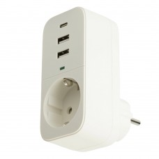 Сетевой фильтр 1-местный с/з STEKKER 250В, 16А,  2USB+1Type-C 2,4 A, серия Nova, HM81-11-1, белый 50142 Сетевой фильтр 1-местный с/з STEKKER 250В, 16А,  2USB+1Type-C 2,4 A, серия Nova, HM81-11-1, белый 50142