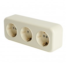 Розетка 3-местная с/з STEKKER, PST16-51-20 (RA 16-343-БЖ), пластик АВС, 250В, 16А, IP20, слоновая кость 49054 Розетка 3-местная с/з STEKKER, PST16-51-20 (RA 16-343-БЖ), пластик АВС, 250В, 16А, IP20, слоновая кость 49054