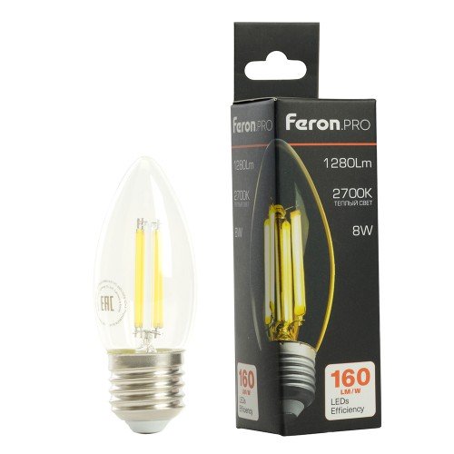 Лампа светодиодная FeronPRO LB-1208 Свеча E27 1280LM 8W 175-265V 2700K