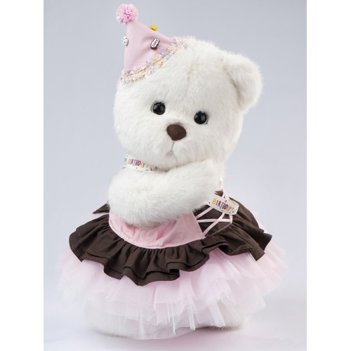 Lina Медведь девочка С днем рождения (длинная шерсть) L (±38 см) белый цвет Lina Медведь девочка С днем рождения (длинная шерсть) L (±38 см) белый цвет