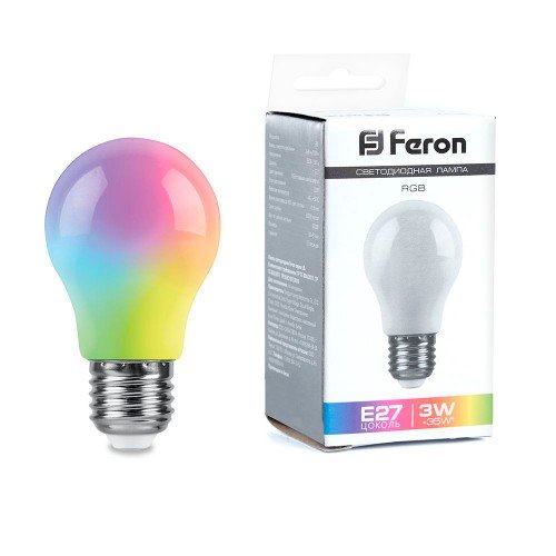 Лампа светодиодная Feron LB-375 E27 3W матовый 230V RGB плавная сменая цвета