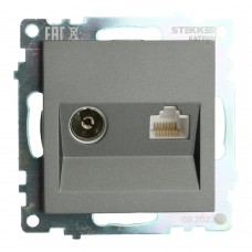 Розетка TV + компьютерная RJ-45 (механизм), серия Катрин, графит, GLS00-7106-06 STEKKER 49417 Розетка TV + компьютерная RJ-45 (механизм), серия Катрин, графит, GLS00-7106-06 STEKKER 49417