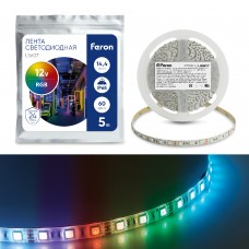 Светодиодная LED лента Feron LS607, 60SMD(5050)/m 14.4W/m 12V IP65 5m RGB 27651 Светодиодная LED лента Feron LS607, 60SMD(5050)/m 14.4W/m 12V IP65 5m RGB 27651