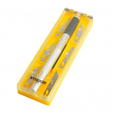 Нож макетный с алюминиевой рукояткой, 0,5 мм, кейс, 6 лезвий в комплекте, STEKKER KMU-41-S 50197 Нож макетный с алюминиевой рукояткой, 0,5 мм, кейс, 6 лезвий в комплекте, STEKKER KMU-41-S 50197