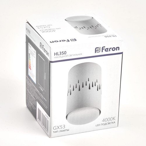 Светильник потолочный Feron HL350 12W, 230V, GX53 и подсветка 1W, 4000K, белый