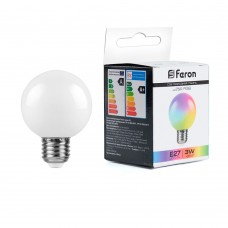 Лампа светодиодная Feron LB-371 Шар матовый E27 3W 230V RGB плавная сменая цвета 38115 Лампа светодиодная Feron LB-371 Шар матовый E27 3W 230V RGB плавная сменая цвета 38115