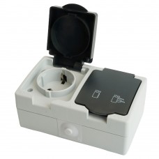 Розетка 2-местная с крышкой с/з STEKKER PST16-12-54, пластик АВS, 250В, 16А, IP54, серый/графит 32754 Розетка 2-местная с крышкой с/з STEKKER PST16-12-54, пластик АВS, 250В, 16А, IP54, серый/графит 32754