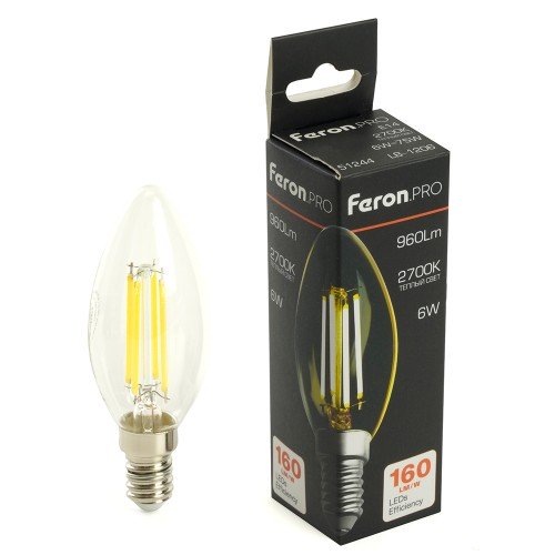 Лампа светодиодная FeronPRO LB-1206 Свеча E14 960LM 6W 175-265V 2700K