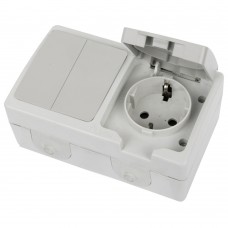 Блок: розетка 1-местная с/з + выключатель 2-клавишный STEKKER, PST16-21-54/10-221-54, белый/серый 49729 Блок: розетка 1-местная с/з + выключатель 2-клавишный STEKKER, PST16-21-54/10-221-54, белый/серый 49729