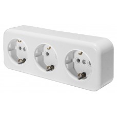 Розетка 3-местная с/з STEKKER, PST16-51-20 (RA 16-343-Б), пластик АВС, 250В, 16А, IP20, белый