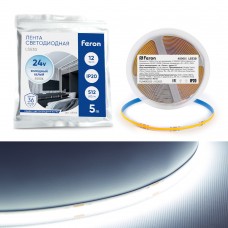 Светодиодная COB лента Feron LS530, 512SMD(2110)/м 12Вт/м 24V 5000*10*1.8мм 6500К IP20 48968 Светодиодная COB лента Feron LS530, 512SMD(2110)/м 12Вт/м 24V 5000*10*1.8мм 6500К IP20 48968