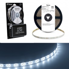 Светодиодная LED лента Feron LS606, 60SMD(5050)/m 14.4W/m 12V 3m 6500К с адаптером с вилкой в комплекте 27720 Светодиодная LED лента Feron LS606, 60SMD(5050)/m 14.4W/m 12V 3m 6500К с адаптером с вилкой в комплекте 27720