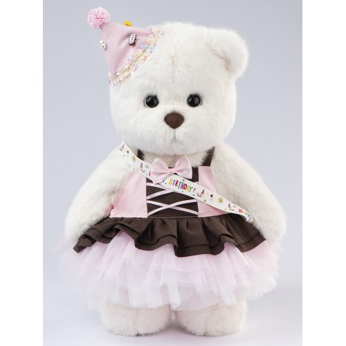 Lina Медведь девочка С днем рождения (длинная шерсть) L (±38 см) белый цвет Lina Медведь девочка С днем рождения (длинная шерсть) L (±38 см) белый цвет