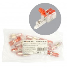 Зажим прокалывающий ответвительный 0,75-1 мм2 c ответвительной клеммой LD219 на 2 выход, прозрачный/красный (упаковка 10 шт) LD503-2-10 STEKKER 49770