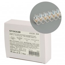 Зажим винтовой концевой изолированный КЗВИ-6 500В, 41А, 10 контактов, поликарбонат  LD228-41А. Упаковка (10 шт) STEKKER 49761