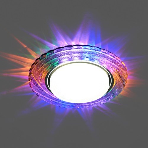 Светильник встраиваемый с белой LED подсветкой Feron CD4037 RGB потолочный GX53 без лампы, прозрачный, хром