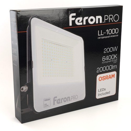 Светодиодный прожектор FeronPRO LL-1000 IP65 200W 6400K черный