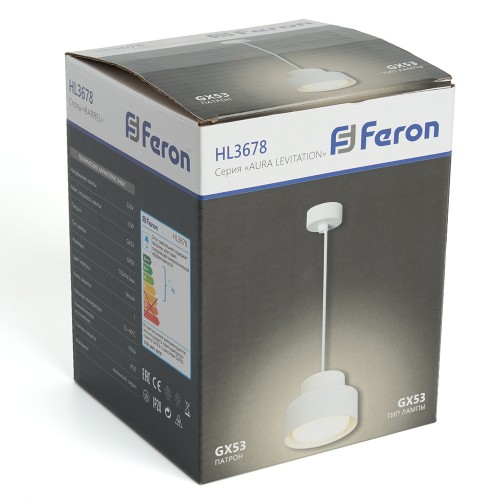 Светильник потолочный Feron HL3678 Barrel AURA levitation 12W, 230V, GX53, белый, на подвесе 1,7 м