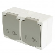 Розетка 2-местная с крышкой с/з STEKKER PST16-22-54, пластик АВS, 250В, 16А, IP54,  белый/серый 49730 Розетка 2-местная с крышкой с/з STEKKER PST16-22-54, пластик АВS, 250В, 16А, IP54,  белый/серый 49730