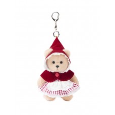 Авторская мягкая игрушка Lina Медведь молочный в Костюме Красная шапочка брелок  XS (±15 см)