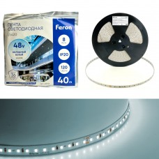 Лента светодиодная стабилизированная 120SMD(2835)/м 8Вт/м 48V 40000*10*1.22мм 6500К, IP20 LS420 FERON 48793 Лента светодиодная стабилизированная 120SMD(2835)/м 8Вт/м 48V 40000*10*1.22мм 6500К, IP20 LS420 FERON 48793