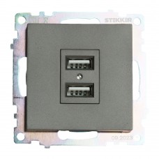 Розетка 2-местная USB (механизм), 250В, 2,1А, серия Катрин, графит, GLS10-7115-06 STEKKER 49422 Розетка 2-местная USB (механизм), 250В, 2,1А, серия Катрин, графит, GLS10-7115-06 STEKKER 49422