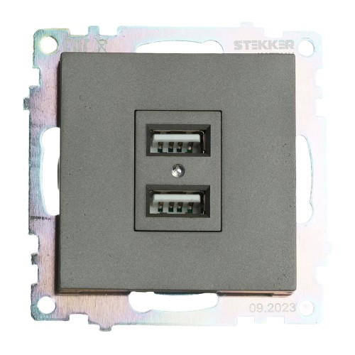 Розетка 2-местная USB (механизм), 250В, 2,1А, серия Катрин, графит, GLS10-7115-06