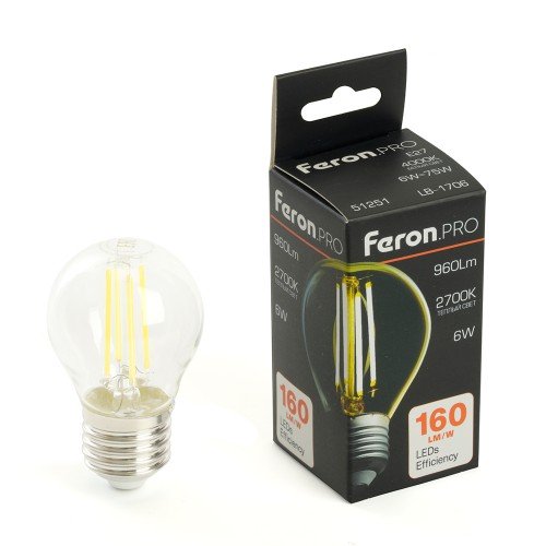 Лампа светодиодная FeronPRO LB-1706 Шарик E27 960LM 6W 175-265V 2700K