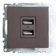 Розетка USB 2-местная (механизм), STEKKER GLS10-7115-04, 250B, 2,1А, серия Катрин, шоколад 49027 Розетка USB 2-местная (механизм), STEKKER GLS10-7115-04, 250B, 2,1А, серия Катрин, шоколад 49027