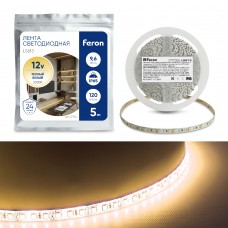 Светодиодная LED лента Feron LS613, 120SMD(2835)/m 9.6W/m 12V 5m 3000К 27732 Светодиодная LED лента Feron LS613, 120SMD(2835)/m 9.6W/m 12V 5m 3000К 27732