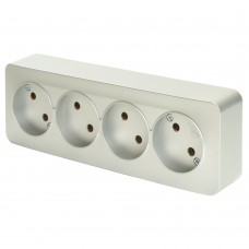 Розетка 4-местная б/з открытой установки, STEKKER, 250В, 10А, IP20, серия София, серебро, MST10-14-03 49331 Розетка 4-местная б/з открытой установки, STEKKER, 250В, 10А, IP20, серия София, серебро, MST10-14-03 49331