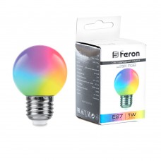 Лампа светодиодная Feron LB-37 Шарик матовый E27 1W 230V RGB плавная сменая цвета 38116 Лампа светодиодная Feron LB-37 Шарик матовый E27 1W 230V RGB плавная сменая цвета 38116