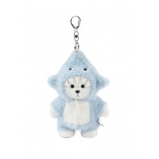 Авторская мягкая игрушка Lina Медведь молочный в костюмчике Акула брелок  XS (±15 см)