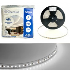 Лента светодиодная стабилизированная 120SMD(2835)/м 8Вт/м 48V 40000*10*1.22мм 4000К, IP20 LS420 FERON 48792 Лента светодиодная стабилизированная 120SMD(2835)/м 8Вт/м 48V 40000*10*1.22мм 4000К, IP20 LS420 FERON 48792