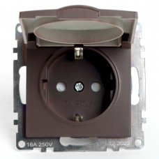 Розетка 1-местная с/з с крышкой (механизм), STEKKER GLS16-7112-04, 250В, 16А с защитной шторкой, серия Катрин, шоколад 49029 Розетка 1-местная с/з с крышкой (механизм), STEKKER GLS16-7112-04, 250В, 16А с защитной шторкой, серия Катрин, шоколад 49029