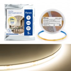 Светодиодная COB лента Feron LS530, 512SMD(2110)/м 12Вт/м 24V 5000*10*1.8мм 3000К IP20 48970 Светодиодная COB лента Feron LS530, 512SMD(2110)/м 12Вт/м 24V 5000*10*1.8мм 3000К IP20 48970