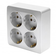 Розетка 4-местная с/з открытой установки, квадрат, STEKKER, 250В, 16А, IP20, серия София, серебро, MST16-14S-03 49334 Розетка 4-местная с/з открытой установки, квадрат, STEKKER, 250В, 16А, IP20, серия София, серебро, MST16-14S-03 49334